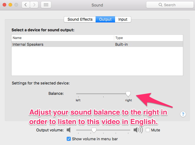 Screenshot of sound settings page