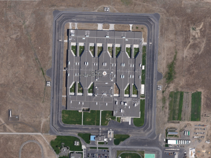 aerial view of a prison 