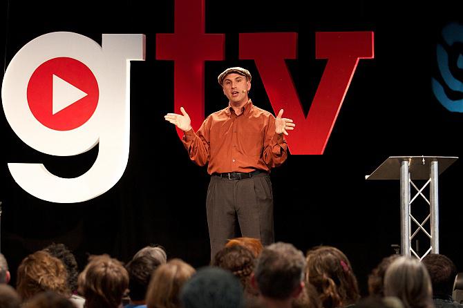 Peterson giving a lecture in front of a crowd