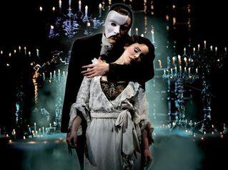 The phantom and Christine in Phantom of the Opera.