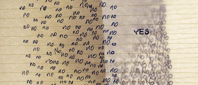 a page crowded with handwritten yes and no 