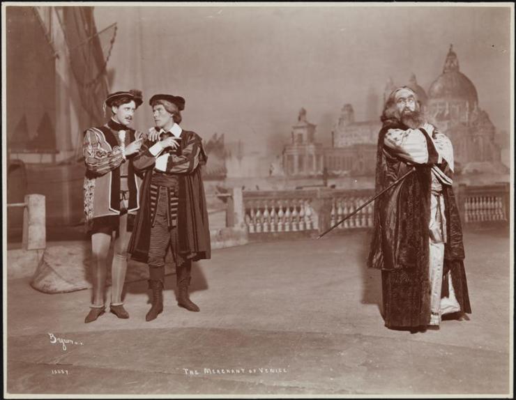 vintage photo, three actors on stage