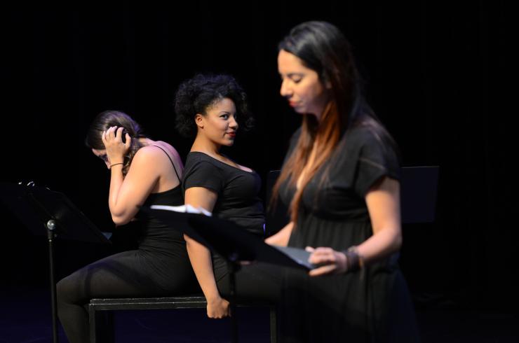 three women at a staged reading