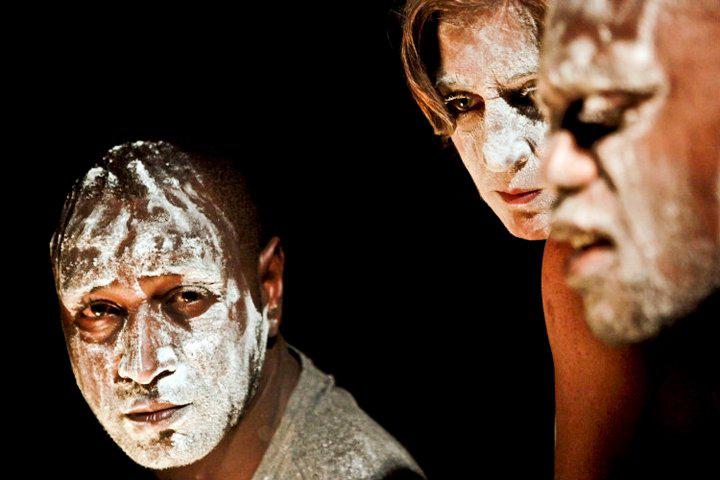 three actors with white paint on their face