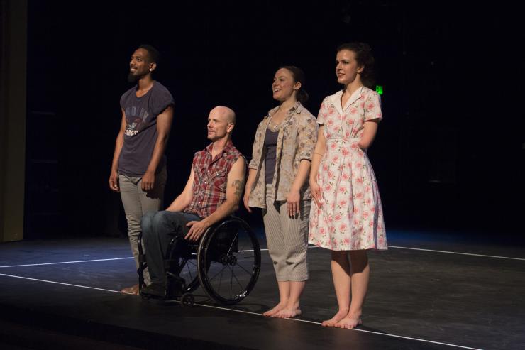 four actors with different physical disabilities onstage