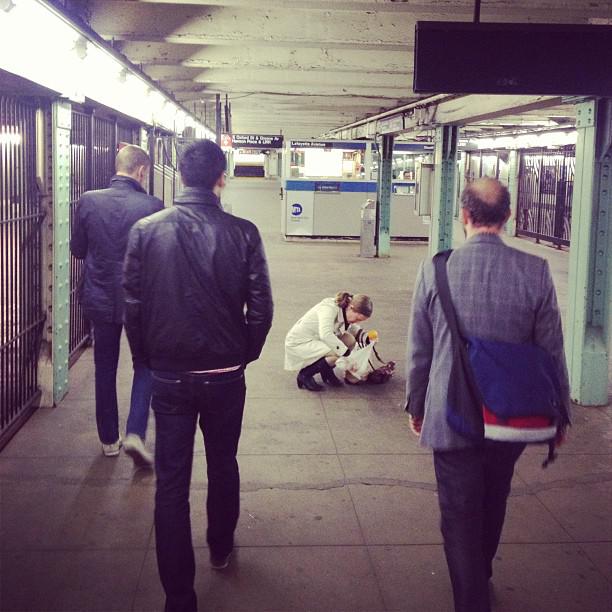 People walking in the subway.