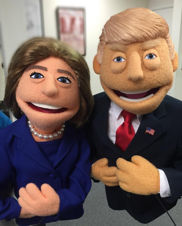 Hillary Clinton and Donald Trump puppets