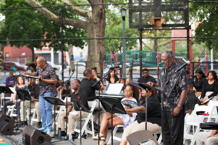 A chorus performing in Ferguson