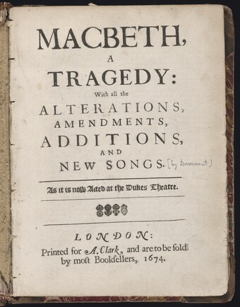 Title page of a restoration-era edition of Macbeth