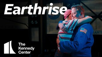 actor hugging a child with text Earthrise Kennedy Center
