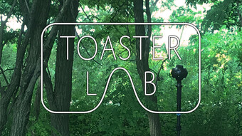 Trees and leaves, a 360 degree camera amongst them, with the Toaster Lab logo overlain 
