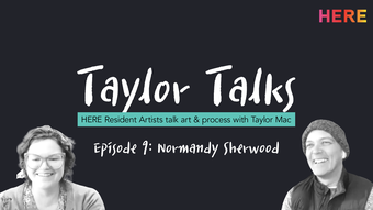 black background with white text taylor talks above black and white portraits of artists.
