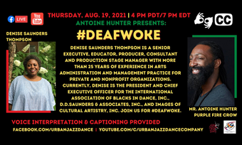 poster for deaf woke conversation with Denise Saunders Thompson.