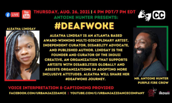 poster for the deaf woke conversation with guest Aleatha Lindsay. 