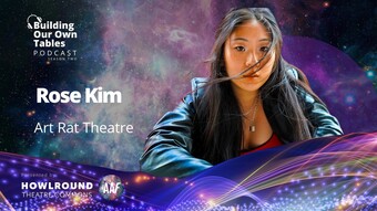 The guest, Rose Kim, with some hair in her face against a space background to the right of the podcast logo.