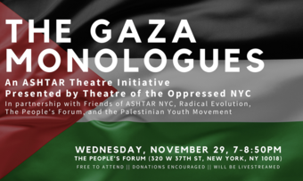Theatre of the Oppressed NYC's The Gaza Monologues Event Poster.