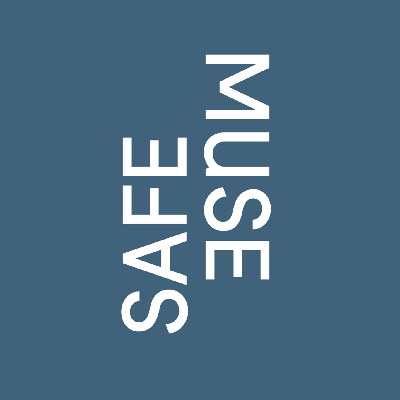 Dark blue square with white text: Safe Muse in white.