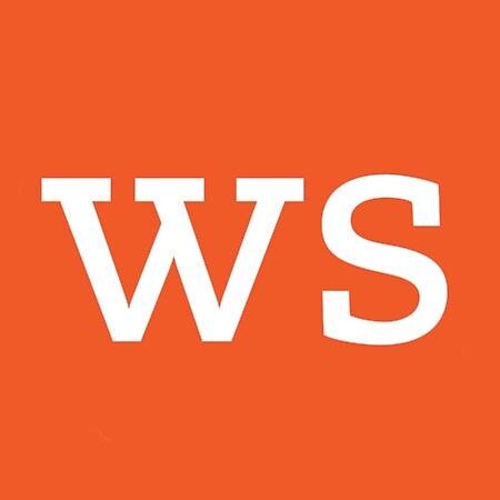 orange block with white letters w s.