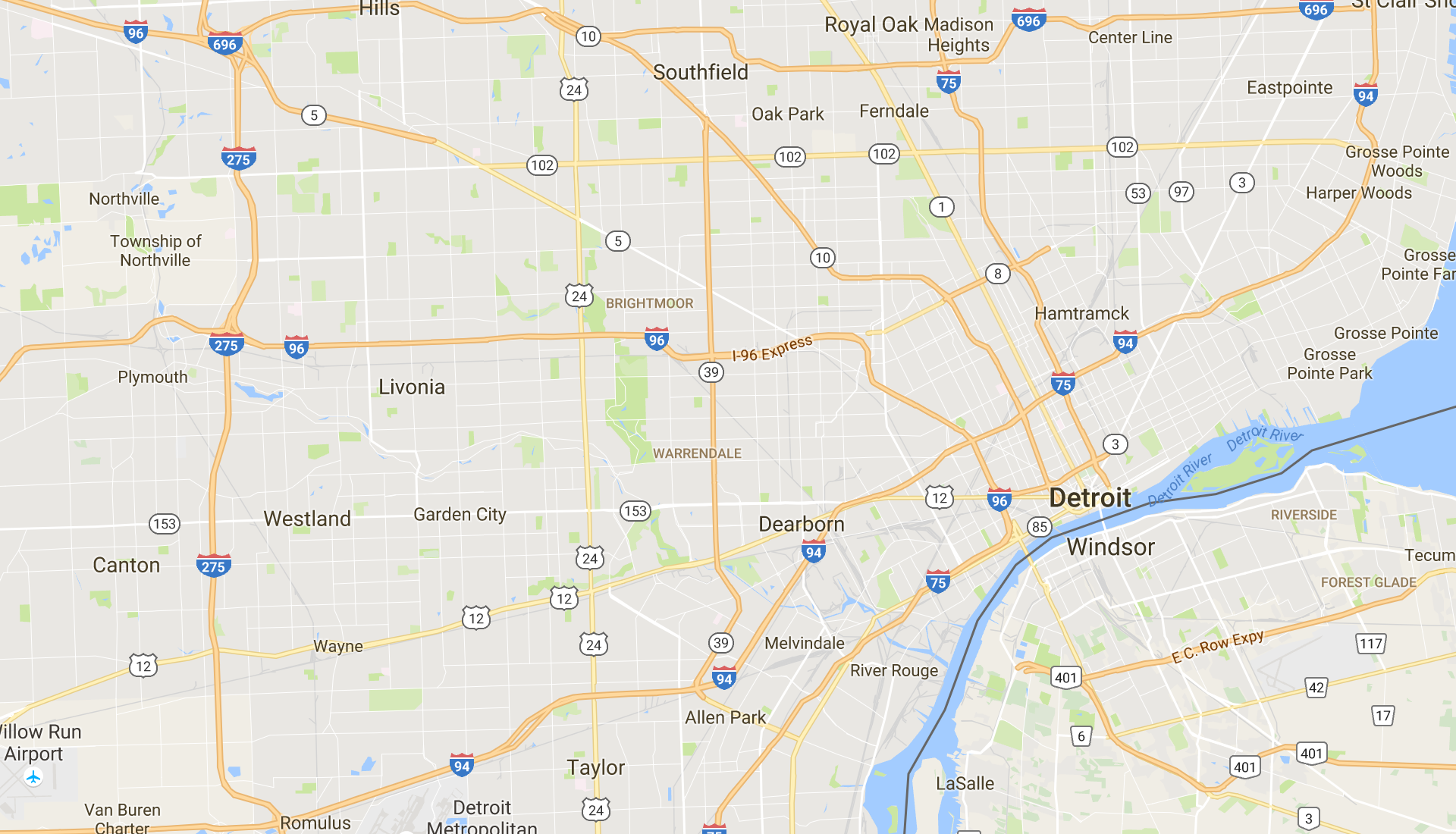 Digital map of Detroit.
